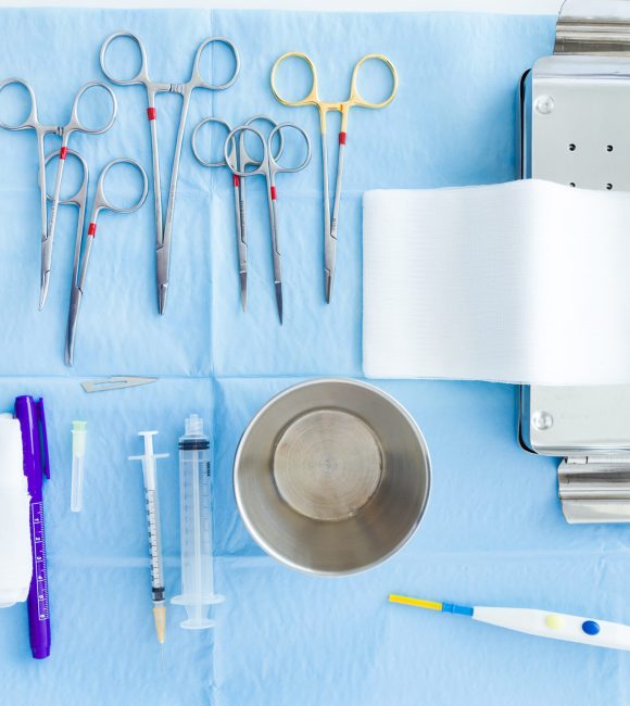 Close up of many kind of medical equipment manage for surgeon to start operations in operating room.